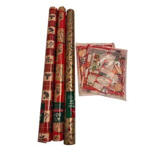 3 Rolls Y2K Vtg Christmas Wrapping Paper 50 sqft Rolls w/ Gift Tags New
